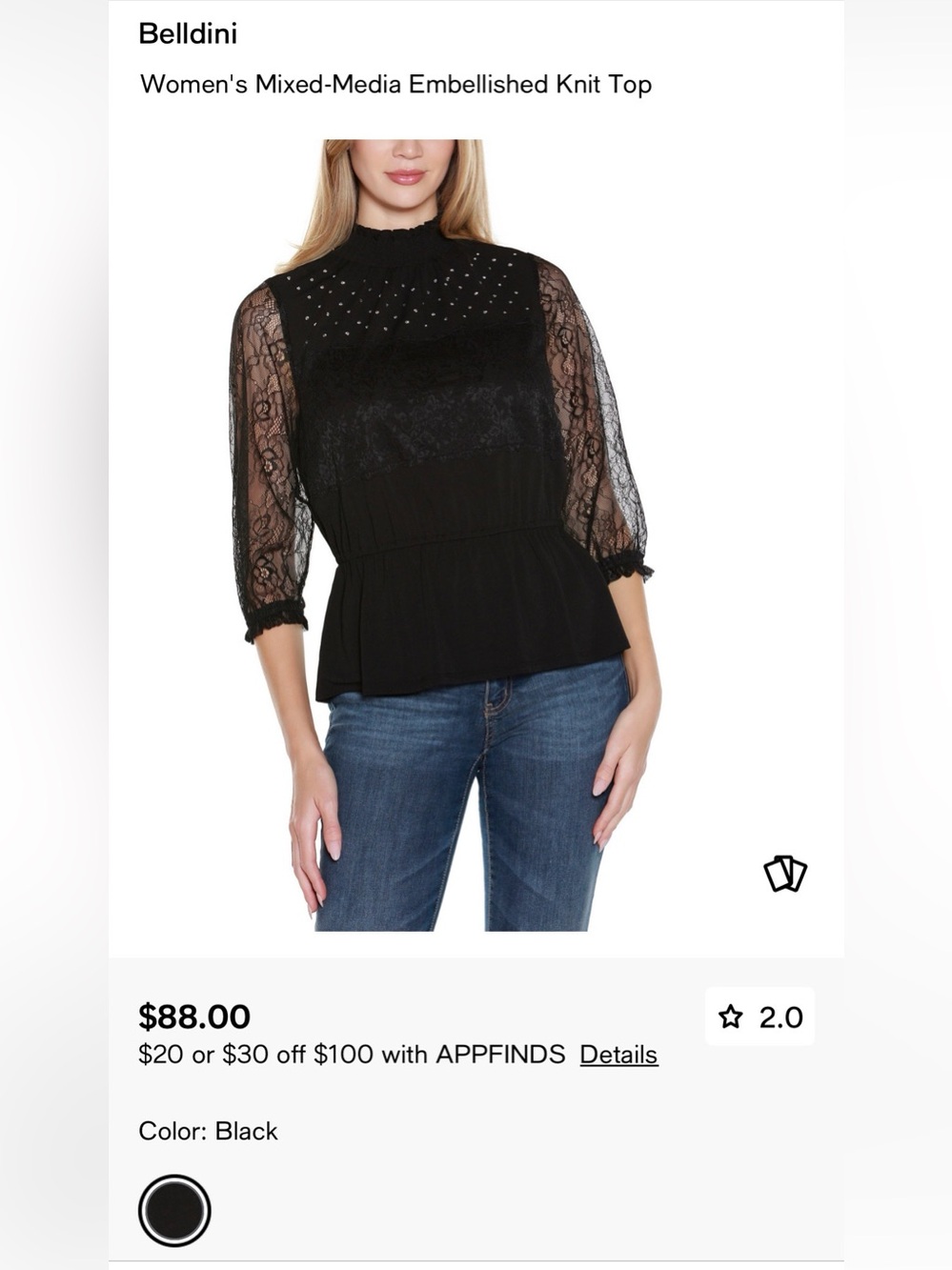 Belldini Women's Mixed-Media Embellished Knit Top